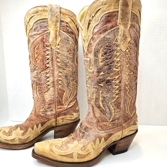 Corral Brown and Gold Heeled Boots - Picture 1 of 12